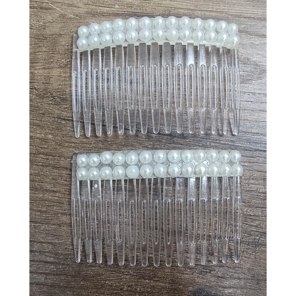 WEDDING BRIDAL FAUX PEARL HAIR COMBS SET OF 2 UP DO HAIR ACCESSORY Z23